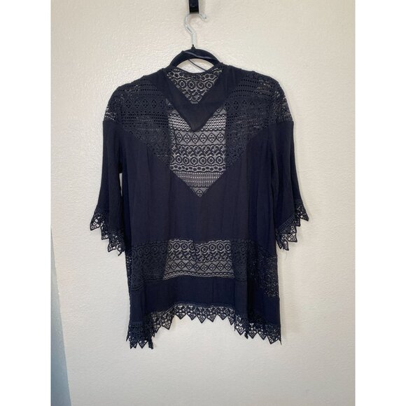 Moral Fiber Womens Black Lace Open-Front Cardigan M 100%‎ Rayon Lightweight - Picture 6 of 7